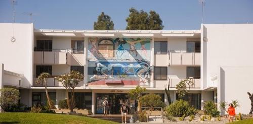 Front view of Mead Hall entrance at the Mounds.